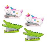 Housoutil 4 Stück Teiliges Mini Heftgerät Niedlicher Cartoon Tacker für Schüler und Kraftsparend Tragbar für Jungen und Mädchen Kreativer Desktop Organizer