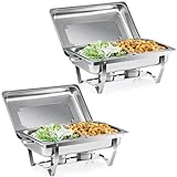 Wilprep Chafing Dish Edelstahl Buffet-Set Warmhaltebehälter Speisenwärmer Wärmebehälter Rechaud für Catering, Buffet und Party (2 Set 1/2+1/2 GN -Behälter)