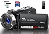 Videokamera 4K Camcorder HD 48MP IR-Nachtsicht Vlogging Kamera für YouTube, Webcam Kamera mit 18X Digitalzoom, 3’’ Touchscreen 30FPS Video Kamera mit 32GB SD-Karte, Fernbedienung, und 2 Batterien