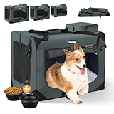 Reerooh Hundebox L 70x52x52cm, Faltbar Hundetransportbox Inkl.Hundenapf, Tragbare Hundetasche für Reisen, Hunde und Katzen Auto Haustiertransportbox (L, Grau)