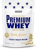 Weider Premium Whey Protein Pulver, unverschämt leckeres Eiweißpulver mit Whey Isolat für Muskelaufbau mit hohem Anteil an EAA, BCAA und freiem L-Glutamin, perfekte Löslichkeit, Vanilla-Karamel, 500g