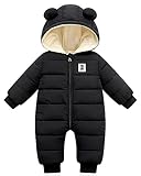 Minizone Baby Winter Overall mit Kapuze, Strampler Schneeanzug Jungen Mädchen Langarm Jumpsuit Warm Outfits Geschenk 6-9 Monate(80),Schwarz
