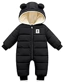 Minizone Baby Winter Overall mit Kapuze, Strampler Schneeanzug Jungen Mädchen Langarm Jumpsuit Warm Outfits Geschenk 6-9 Monate(80),Schwarz