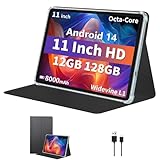 TUOHAITIME Tablet 11 Zoll Android 14 Tablets, Tablet mit 12GB RAM 128GB ROM Octa Core Prozessor, 8000mAh, 1280x800 IPS Touchscreen Dual Kamera, Bluetooth, WiFi, GPS, Tablets PC mit Gehäuse (Schwarz)