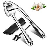 Rhimooay Knoblauchpresse mit leicht zu drückendem Griff, 3 Teiliges Knoblauch-Zerkleinerungswerkzeug - Silber Garlic press