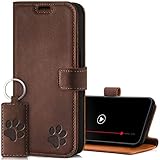 SURAZO Premium Handyhülle für Samsung Galaxy A54 5G – Echtleder Schutzhülle mit Pfote Motiv – RFID Klapphülle [mit Magnet, Standfunktion, Kartenfach] Cover Hülle Leder Case Lederhülle (Nussbraun)