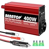 BENNTOP 400W Reiner Sinus Wellen Spannungswandler 12v auf 230v Solar Wechselrichter mit EU Buchse, Typ-C, USB Schnittstelle Stromwandler Auto Adapter