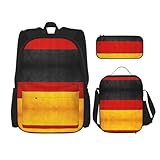 JIPOFD Rucksack mit Deutschland-Flagge, Büchertaschen-Set mit Lunchtasche und Federmäppchen, große Kapazität, Rucksack mit Lunchtasche, Schwarz, Einheitsgröße
