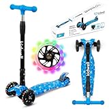 COIL Kinderroller Dreirad Scooter – Roller Kinder 6 Jahre Höhenverstellbarer Tretroller mit LED-Rädern – Für Kinder von 3-8 Jahren – Roller mit Aluminiumlenker, breiter Trittfläche (Blau)