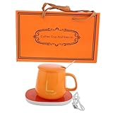 Abaodam 1 Satz Thermosbecher tragbarer Kaffeewärmer Teetasse aus Keramik Frühstücksbehälter Elektrische Erwärmung elektrischer Heizbecher elektrischer Becherwärmer Orange