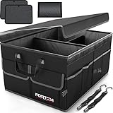 FORTEM Kofferraum Organizer, Kofferraumtasche, Zusammenklappbarer Auto Organizer Kofferraum mit Fächern, Rutschfester Boden, Verstellbare Sicherungsriemen, Klappbarer Deckel (Schwarz)
