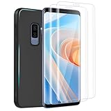 TPLTECH 3 in 1 für Panzerglas für Samsung Galaxy S9 Plus Schutzfolie, 1 Hülle+2 Stück 9H Härte 0.33mm Displayfolie für Samsung S9 Plus, Fingerabdruck-ID Glasfolie für S9+, Handyhülle Schwarz