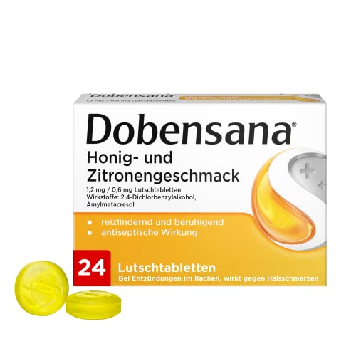 Dobensana Honig und Zitrone Lutschtabletten 1,2mg/0,6mg – Halstabletten zur Schmerzlinderung bei leichten Halsschmerzen – 1 x 24 Tabletten
