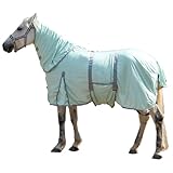 Gallopoff Fliegendecke Pferde mit Halsteil – atmungsaktive Sommerdecke mit UV-Schutz und Scheuerschutz, Verstellbarer Brustverschluss, Bauchgurte, Beinschnüre und Schweiflatz Green 110 cm
