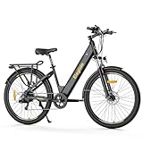 Eleglide E-Bike, T1 Step-Thru Elektrofahrrad 27.5'' Trekkingrad E-Citybike mit 36V 12.5Ah Lithium-Akku bis zu 100KM Lange Range, 250W Motor, Shimano 7 Gänge ebike, LCD Display, Dunkelgrau