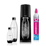 SodaStream Wassersprudler Terra Black Value Pack x3 mit 2 1 l und 1 Flasche à 1/2 l spülmaschinenfest und 1 Quick Connect Zylinder, Acryl, Schwarze Erde