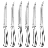 Ruffulon Steakmesser,Hochwertiges Steakmesser Set 6 teilig,Steak besteck Set mit wellenschliff,Edelstahl-Küchenmesser,Einteiliges Geschmiedetes Steak messerset,Scharfe Messer,Silbern Pizzamesser