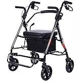 FLNOZAMZ 2-in-1-Rollator und Transportstuhl, Rollator mit extra breitem gepolstertem Sitz, mit Fußstützen und Armlehnen, belastbar bis 120 kg