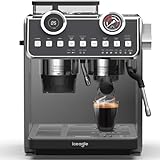 iceagle Espressomaschine EM653, 2200W Siebträgermaschine mit Professioneller Milchaufschäumdüse, Kaffeemaschine mit 2 Heizsysteme, 20 Bar, 2.7 Liter, inkl. Zubehör, Edelstahl/Schwarz