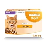 IAMS Delights Kitten Nassfutter - Multipack Katzenfutter mit Huhn in Sauce, hochwertiges Futter für Junior Kätzchen von 1-12 Monate, 12 x 85g