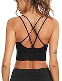 Sykooria Sport BH Damen Gepolstert Bustier Damen BH ohne Buegel Spaghettiträger Cross Back Design Push up BH Sport Bra Top für Yoga Fitness, Schwarz L