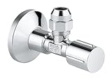GROHE Eckventil (Wandschluss 1/2', Abgang 3/8', mit Längenausgleich, mit 10mm Quetschverschraubung, ergonomischer Metallgriff, mit Fettkammer und O-Ring Abdichtung), 22037000