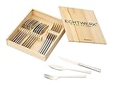 Echtwerk Steakbesteck 'SARRE ', 18-teilig, Steakgabel, Steakmesser, Grillbesteck, Pizzabesteck, scharfe Messer, Edelstahl 18/10 poliert Inkl. Holzkassette Besteck Set, Edelstahl, 25.7x16.7x7.5 cm