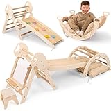Goodevas 5-in-1 Montessori Klettergerüst Set: Indoor Kletterdreieck, Kletterbogen mit Kissen, Rutsche für Kinder & Kunst hinzufügen, Indoor Spielplatz 1-3 Jahre