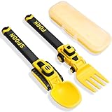 NANHONG Construction Kinder Besteckset – Babybesteck – Geeignet für Kindergabel und Löffel – Bagger Besteck für Kinder, Tragbares Kleinkindbesteckset für 1-, 2-, 3-, 4-, 5-Jährige Kleinkinder – Gelb