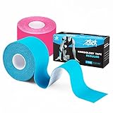 AnjoCare Kinesiologie Tape（Uncut）, elastische therapeutische Sportbänder für Muskeln und Gelenke，Latex frei Physio Tape für Schulter, Knöchel, Ellenbogen und Knie Support（2 Rollen 5M x 5CM）Rosa + Blau