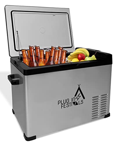 PLUG IN FESTIVALS - elektrische Kühlbox - Kompressor Gefrierbox - Kühlbox Auto - Camping Kühlschrank - Powerstation zum Kühlen - 12V 230V - 40 Liter