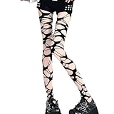 Joygoodta Rippte Strumpfhosen, dehnbare stilvolle Rissgänge mit hohlem Design, komfortable, zerkleinerte Goth -Strumpfhosen für Hangout, Zuhause, Club, Party, Schwarz
