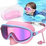 COZII Taucherbrille Kinder, Schwimmbrille Kinder für Jungen Mädchen mit Nasenschutz Ohrstöpsel, 180° Panorama Anti-Leck Anti-Beschlag Anti-UV, Schnorchelmaske Kinder für 4-13 Jahre (Rosa)