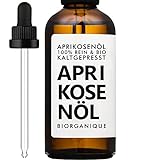 Aprikosenkernöl 100% Bio, pur und natürlich & Kaltgepresst– 100 ml – Pflege für Haare, Körper, Haut, Anti-Aging, Gesicht - in Amber Glas-Flasche