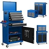 SOARS Werkstattwagen, Werkstattwagen mit 5 Fächern, 2 Regalen, abnehmbarer Werkzeugkasten & Werkzeugschrank, abschließbar, 59 x 28 x 102 cm, für Garage, Werkstatt, Haus (blau + schwarz)