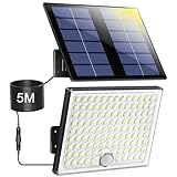 Realky Solarlampen für Außen mit Bewegungsmelder, IP65 Wasserdichte Solar Strahler mit 5m Kabel für Garage, Garten, Hof, Stufen, Haustüren