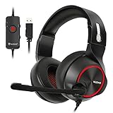 NUBWO N11U USB Gaming-Headset mit 7.1 Surround-Sound-Stereo, USB-Kopfhörer mit Geräuschunterdrückendem Mikrofon und RGB-Beleuchtung, kompatibel mit PC, PS4-Konsole und Laptop - ROT