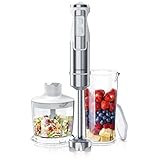 Arendo - Edelstahl Stabmixer Set 1000 Watt - vierflügeliges Messer - Pürierstab - Variabler Geschwindigkeitsregler - Turbotaste – 600 ml Messbecher – Geprüfte Sicherheit, weiß
