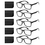 COJWIS 5 Pack Lesebrille Blaulichtfilter Brille Herren Damen Schwarz Leser Computer Brillen Feder Scharnier Lesebrillen (5 Schwarz, 2.25, Dioptrien)