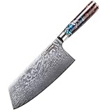 Tsume Chai Dao Hackbeil Messer Sturm, Klingenlänge 18cm, Echtes Damast Küchenmesser, 67 Schichten VG10 Edelstahlkern mit Sturmigem Kunstharz Handgriff, Rasiermesserscharf