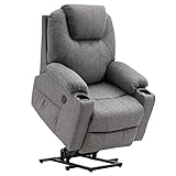 M MCombo Fernsehsessel mit Aufstehhilfe Elektrisch, Relaxsessel mit Liegefunktion bis 140°, Massagesessel mit Wärmefunktion, Knopf & Fernbedienung Verstellbar, mit USB, 7040 (Stoff, Grau)