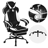 WOLTU Gaming Stuhl mit Taschenfederkissen, Gamer Sessel ergonomisch, breiter Sitz Fußstütze, Bürostuhl Gamingstuhl 150 kg belastbar, Computerstuhl drehbar, Leathaire-Stoff, Schwarz+Weiß, GS03sw