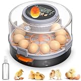 Rsaoty 12 Eier Brutautomat Vollautomatisch, Inkubator Hühner, Brutmaschine Vollautomatisch mit Temperatur und Feuchtigkeitskontrolle, Automatisches Drehen & Stoppen, für Hühnergans, Ente, Taube