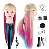 DaizySight Hair Styling Training Head Synthetic hair, 60cm Cosmetology Mannequin Head Hairdressing Manikin Doll Head with Clamp & Styling Tools - Blond & Multicolor