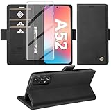 Handyhülle für Samsung Galaxy A52/A52S 4G 5G Hülle mit Schutzfolie, Standfunktion Kartenfach Wallet Premium Leder Schutzhülle A52S Flip Case Cover Stoßfeste Klapphülle (Black)