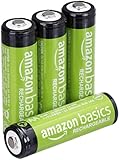 Amazon Basics AA-NiMH-Akkus, wiederaufladbar, 2000 mAh, bis zu 1000-mal aufladbar, vorgeladen, 4 Stück