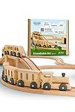Holzeisenbahn Set (40 Teile) im stilvollen Retro-Look - Made in EU aus Premium FSC Holz - Eisenbahn für Kinder aus Naturfarben und ohne Plastik - Holz Eisenbahnen, Schienen und Holzzug von Lisa & Max