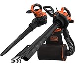 Black+Decker 3-in-1 Elektro-Laubsauger / Laubbläser BEBLV301 (3.000 Watt, mit Häcksler + aufsteckbarem Laubrechen, 72l Fangsack-Rucksack – hohe Blasgeschwindigkeit & verstellbare Saugleistung)