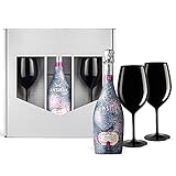 Sansibar Rosé Spumante (0,75 l) Geschenk-Set inkl. 2 Champagner-Kelchen aus Kristallglas schwarz/Luxus Ice Rose