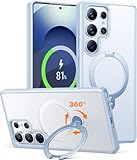 TORRAS 360° Ostand Spin für Samsung Galaxy S25 Ultra Hülle TOP Militärschutz (Magnetischer Robust Standring) Matt Rückseite Case Blau